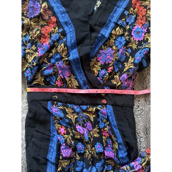 Anthropilogie ETT:TWA Jumpsuit Size 4P Black Blue Floral Scarf Boho - Picture 6 of 14